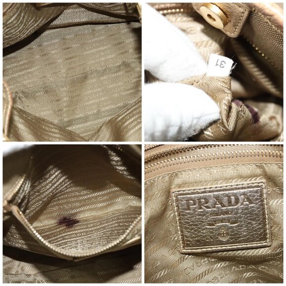 PRADA Logo jacquard Hand Bag Canvas 2way Beige Gold Auth 141533 - Picture 15 of 16